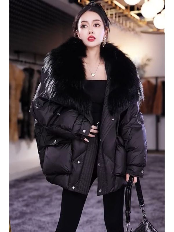 雅鹿派克服2023新款爆款冬季羽绒服大狐狸毛领年轻时尚皮草外套女