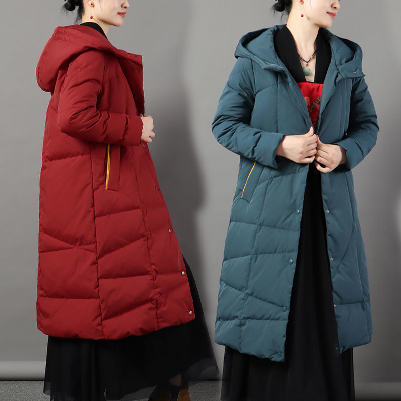 雅鹿冬季新款长款羽绒服女白鸭绒文艺休闲宽松大码加厚显瘦中老年