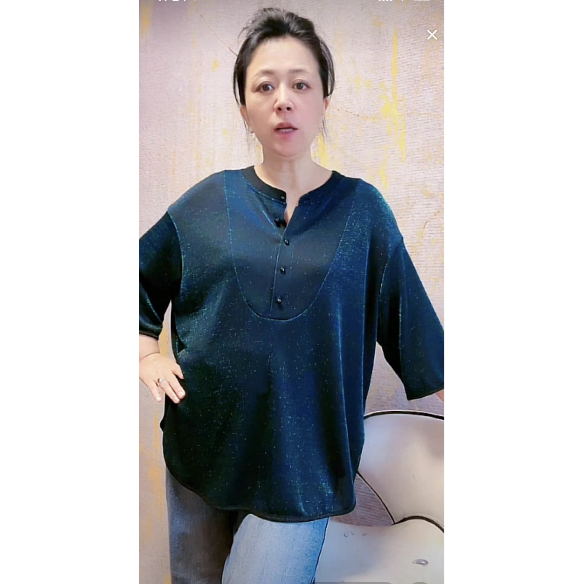 妙唐亮丝时尚大码新款弹力气质针织宽松上衣圆领3053