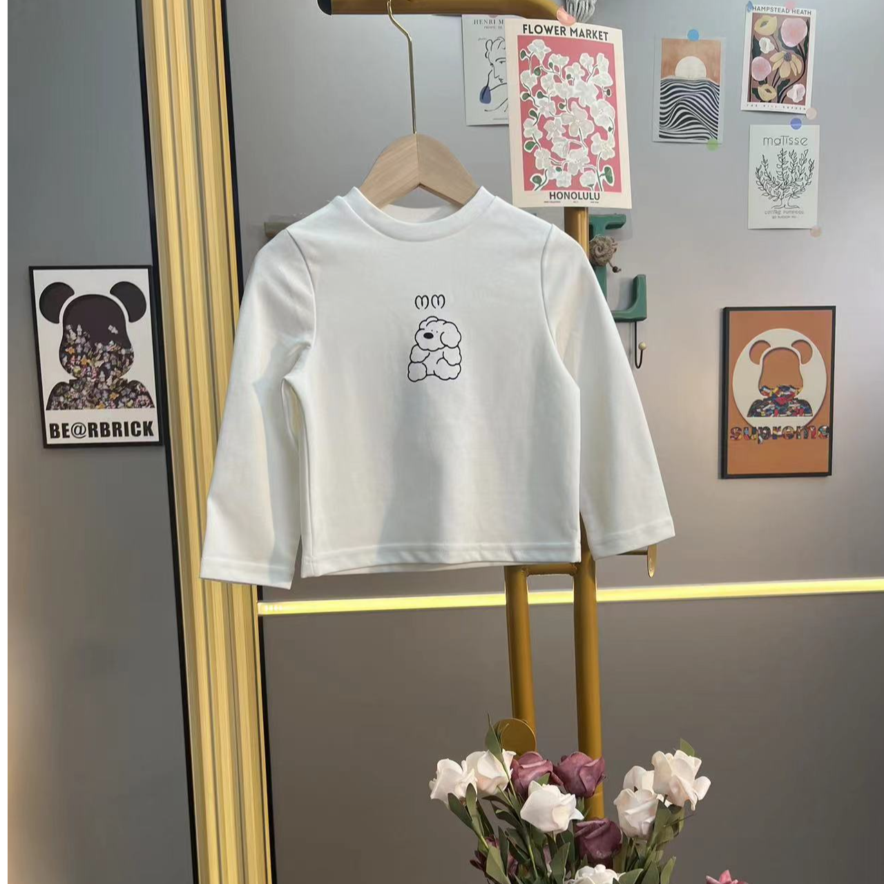 【夏日画廊】秋季新款女童T恤韩版百搭黑色宽松复古春季潮流时尚