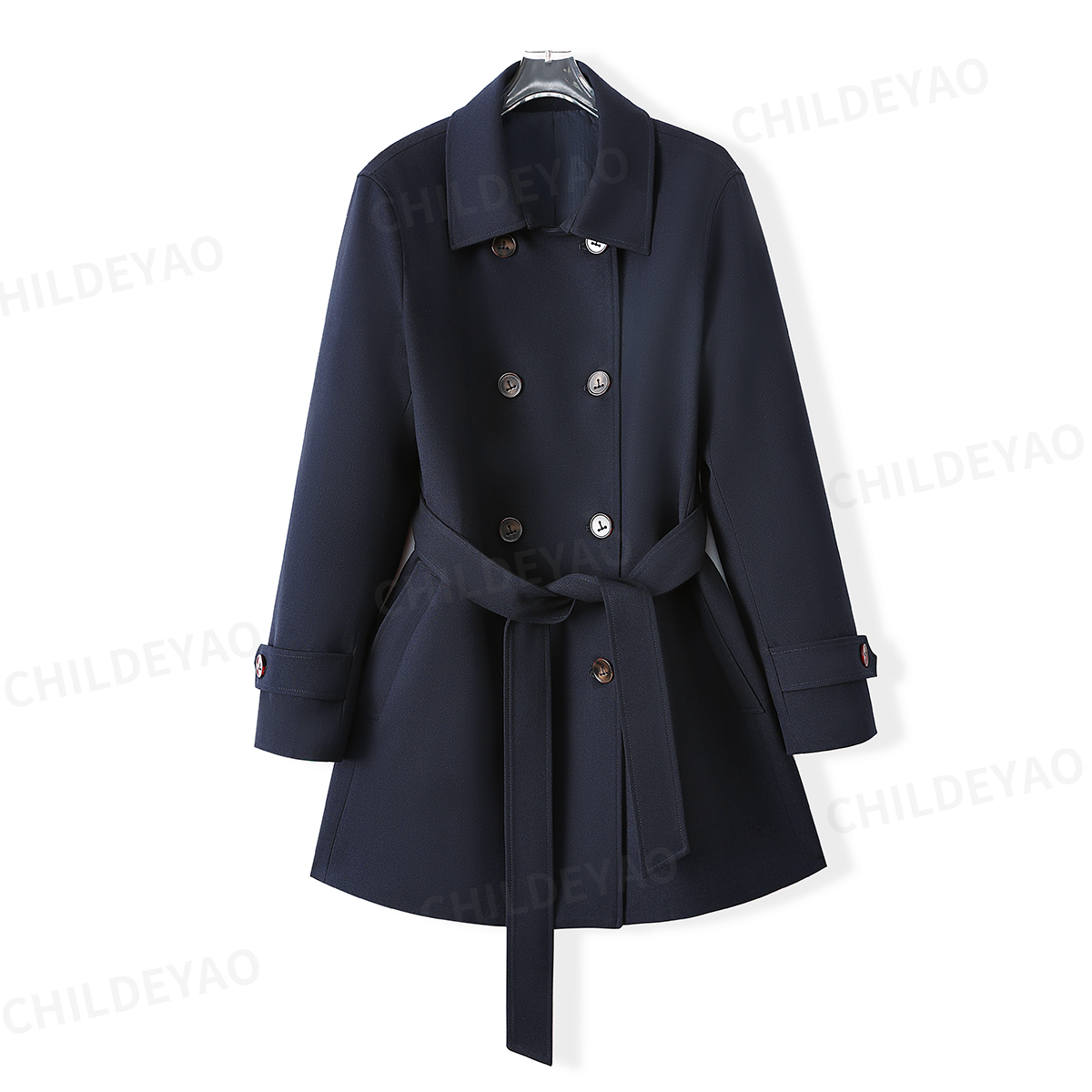 Childe YaoChildeYao气质双排扣系带大衣外套春秋百搭风衣F406042