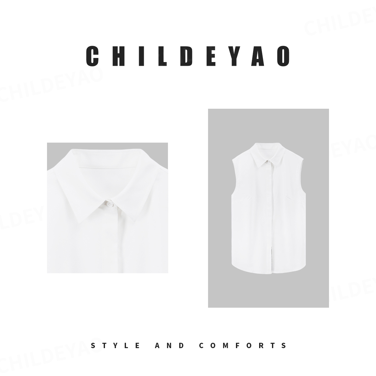 Childe Yao【知己】无袖衬衫领女百搭坎肩上衣打底背心衬衣叠穿3249