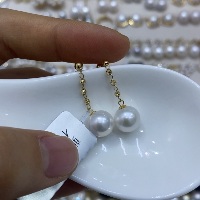 【闪购商品】淡水珍珠耳饰18K金镶嵌8.5-9mm