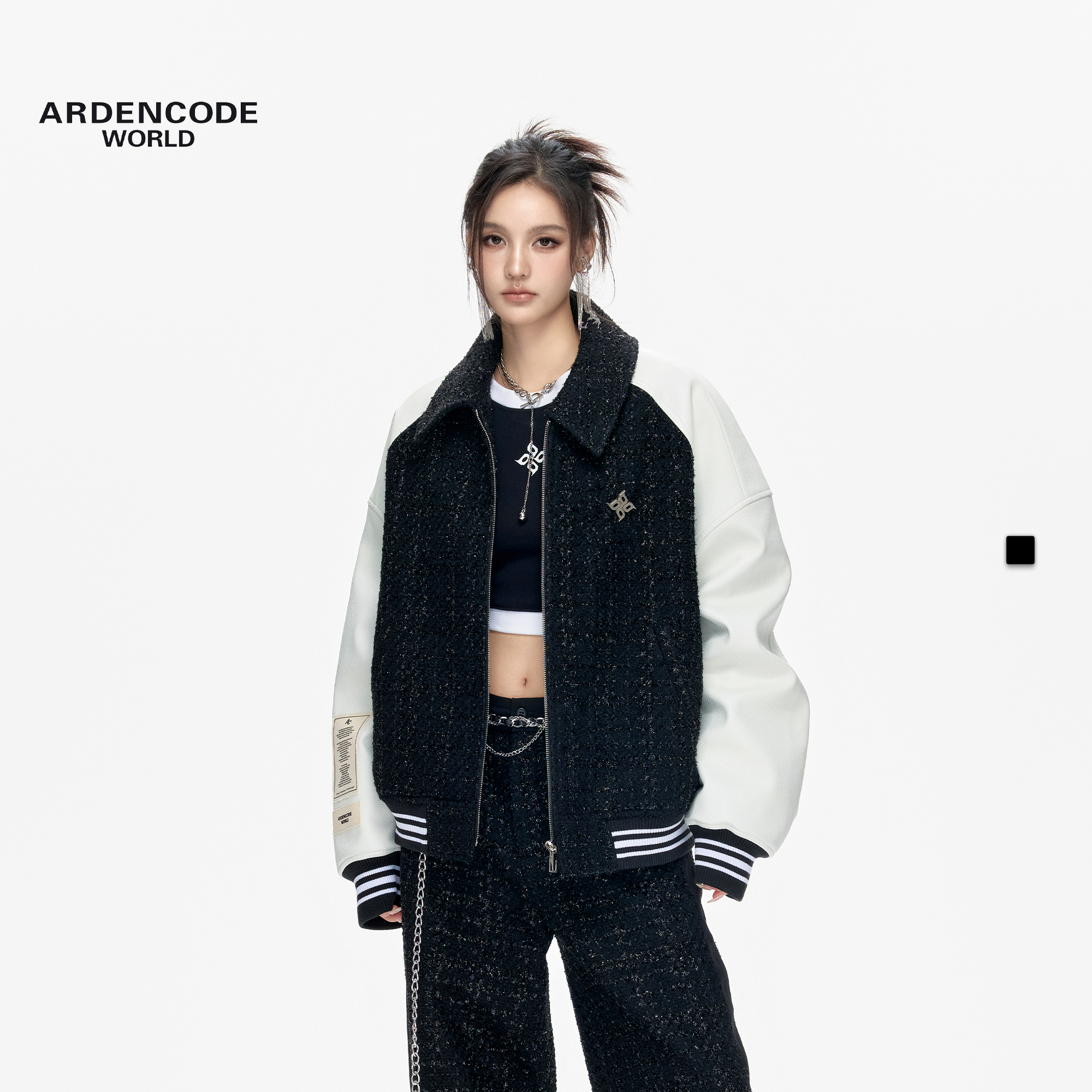 ARDENCODE林高远同款男女宽松环保皮小香羊毛棒球外套夹克M3版型