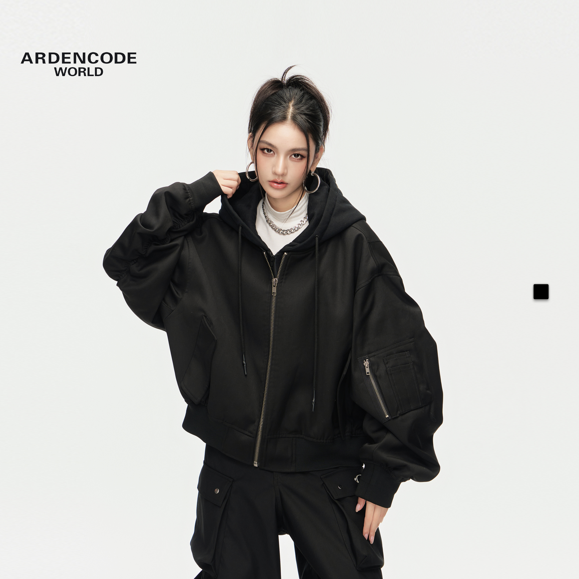 ARDENCODE男女款无限连帽MA1超大宽松重磅混纺夹克外套M8版型