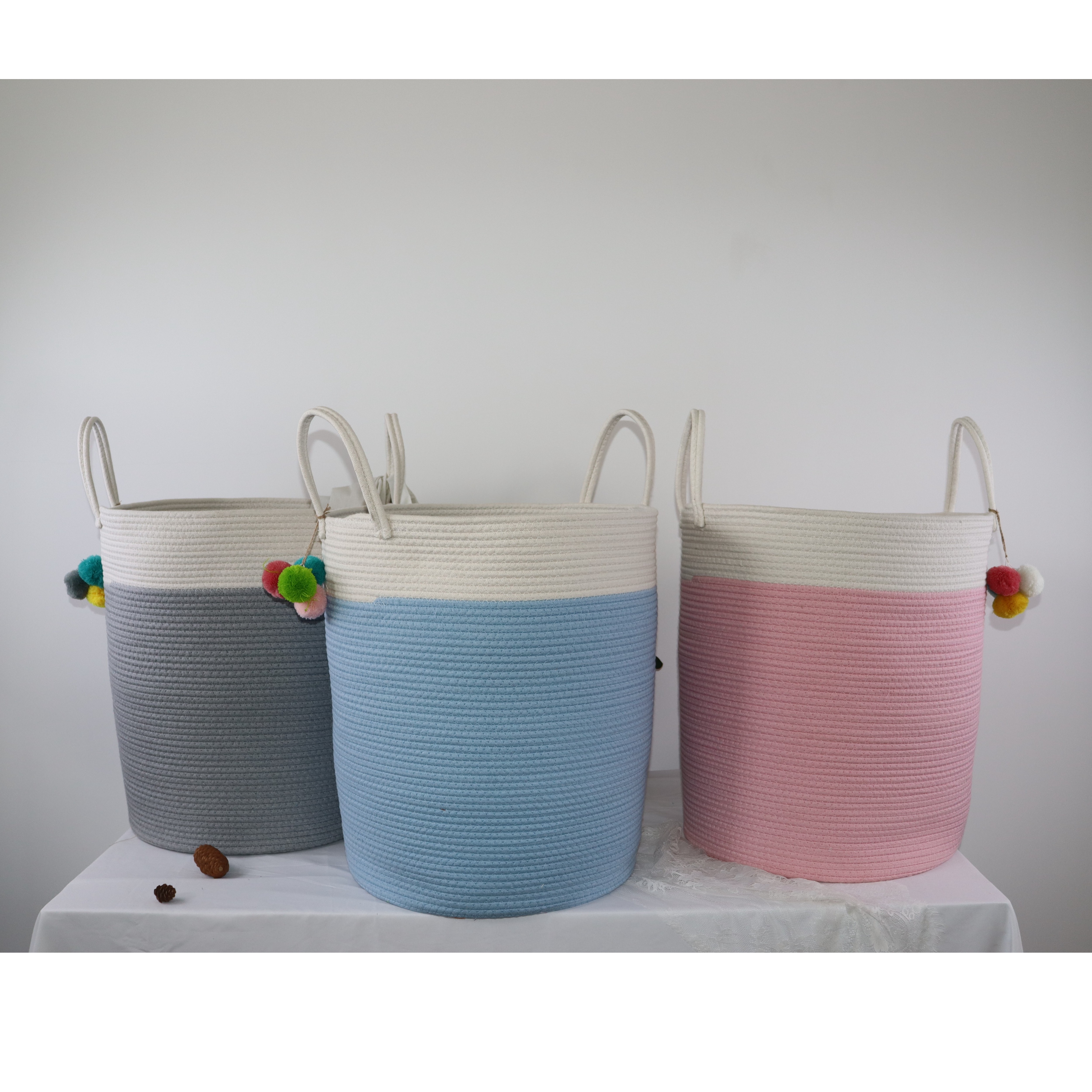 INS新款棉线卡通家用大收纳筐收纳桶脏衣篮玩具收纳置物北欧储物