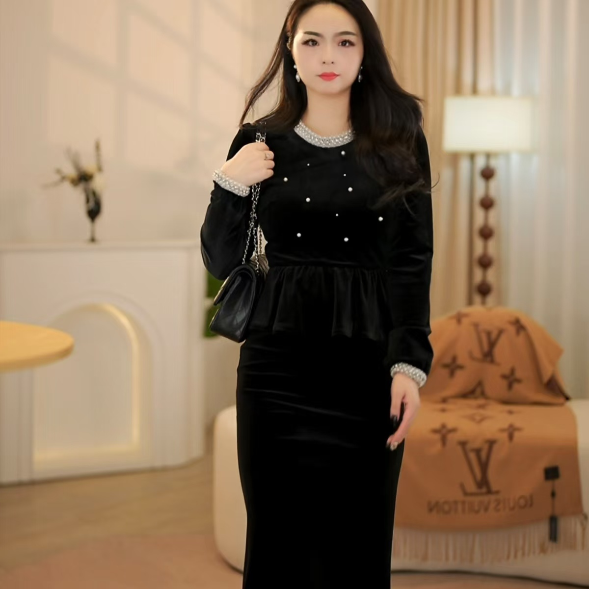 【云朵】古堡小香秋季新款法式气质收腰显瘦鱼尾连衣裙-YL20001