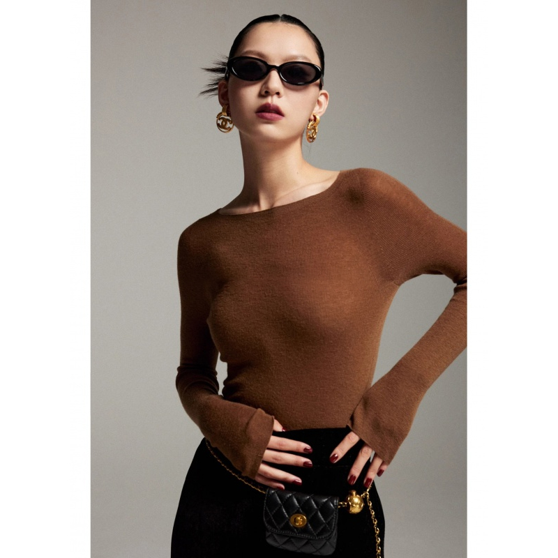 高级感美拉德毛衣内搭打底衫女秋冬新款一字领法式套头修身针织衫