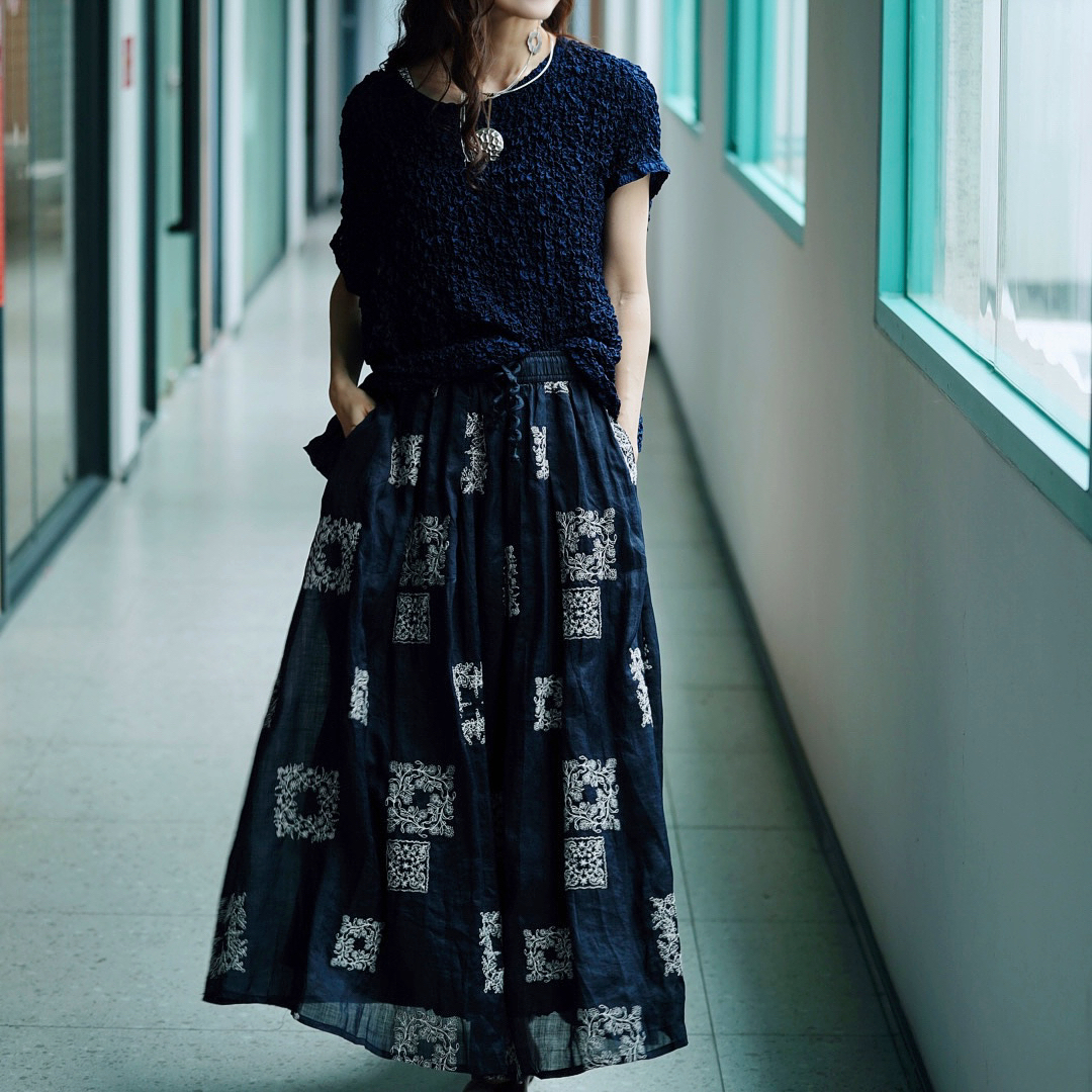 游尘女装/苎麻刺绣半裙