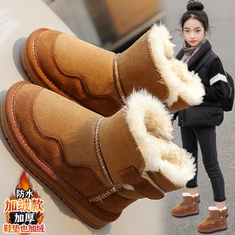 巴布豆女童雪地靴冬季加绒加厚2023新款儿童保暖棉鞋宝宝女孩棉靴