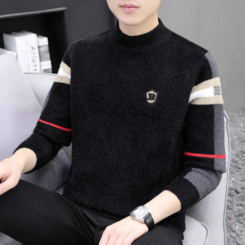 【双面金丝绒】毛衣男半高领秋冬季新款潮流针织衫加厚保暖打底衫