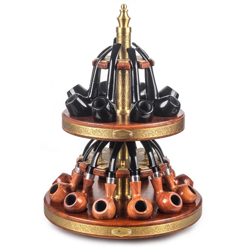 JIFENG季风多位旋转烟斗展示架座黄铜菠萝格实木复古20座斗架