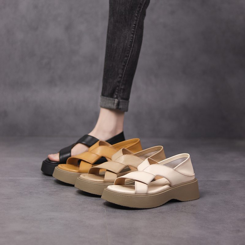 【听纯手工】5CM时尚凉鞋女夏季外穿新款防水台厚底舒适平底鞋 9870