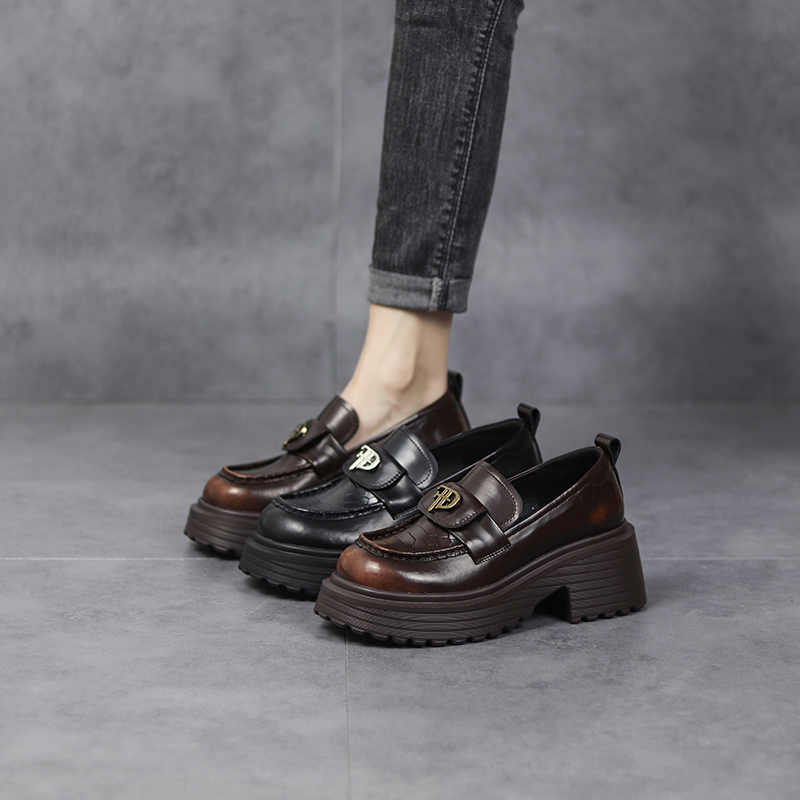 【听纯手工】6CM 春季新款厚底低帮复古百搭软底时尚女单鞋女  8757