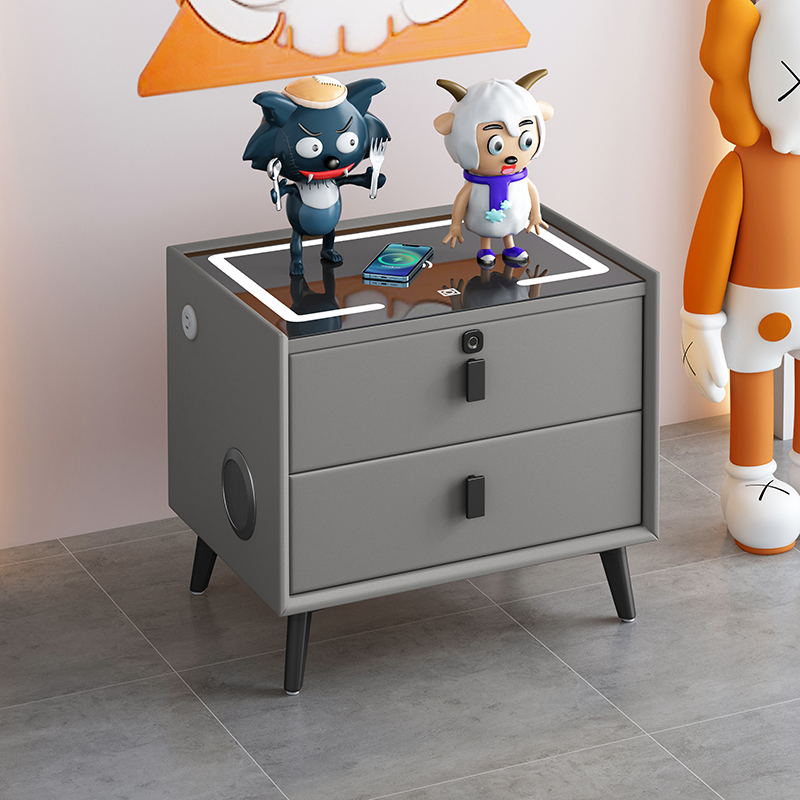 全实木智能床头柜全包皮时尚床头柜百搭现代收纳柜多功能轻奢简约