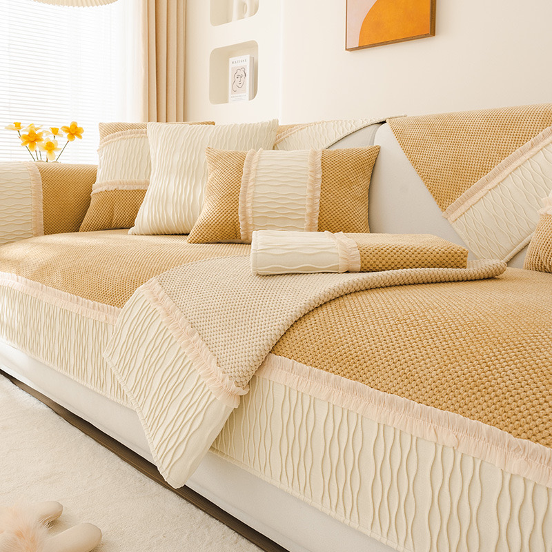 冬季2024年新款法式沙发垫高端通用防滑加厚垫子毛绒盖布巾