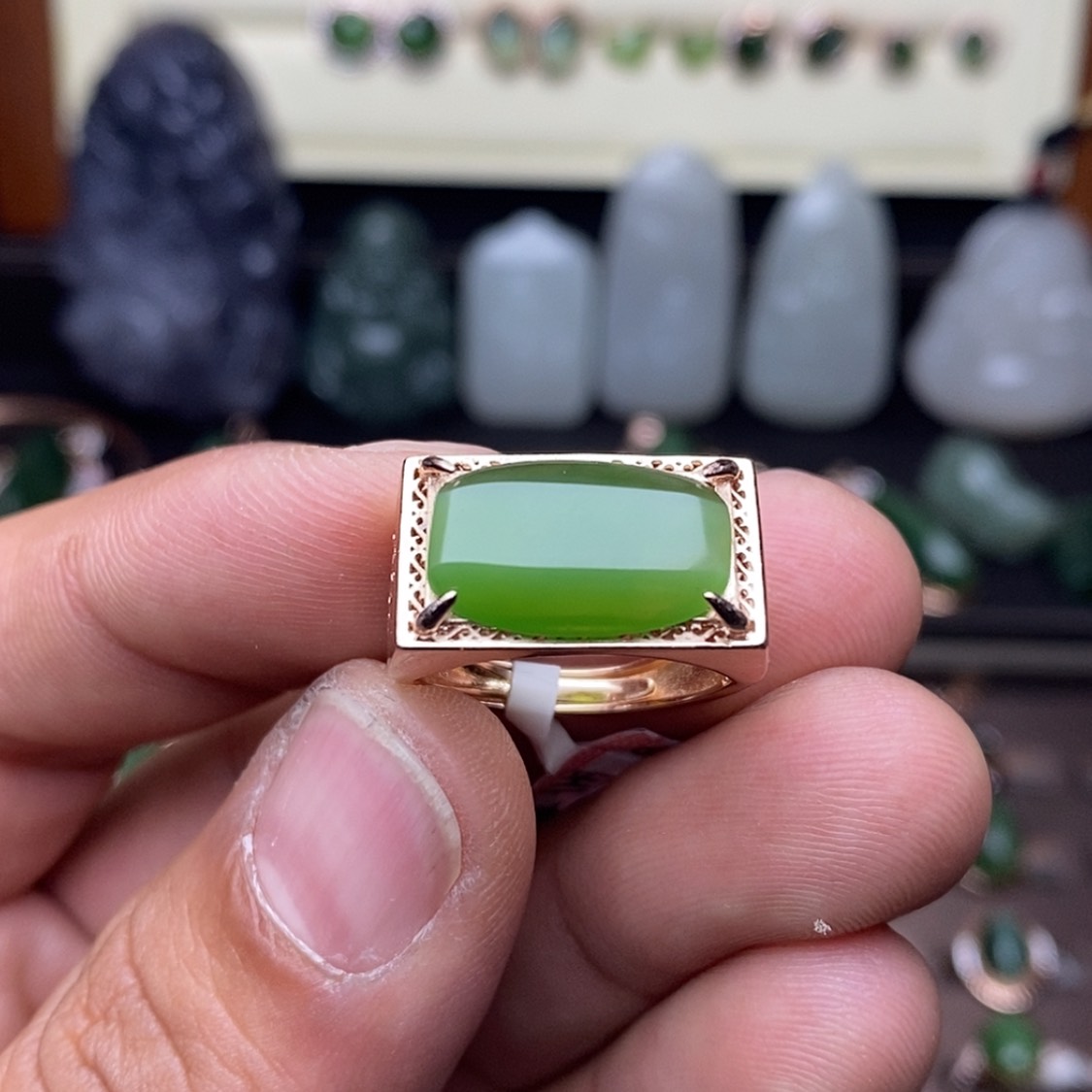 【闪购商品】和田玉（碧玉）戒指银S925镶嵌