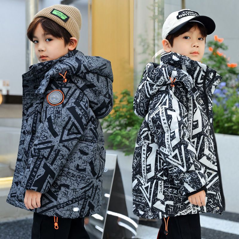 儿童羽绒服男中大童2022新款冬装洋气白鸭绒加厚迷彩外青少年清仓
