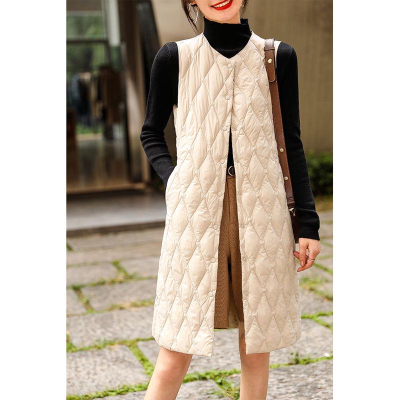 羽绒马甲长款冬新款时尚显瘦轻薄中长款坎肩内搭背心