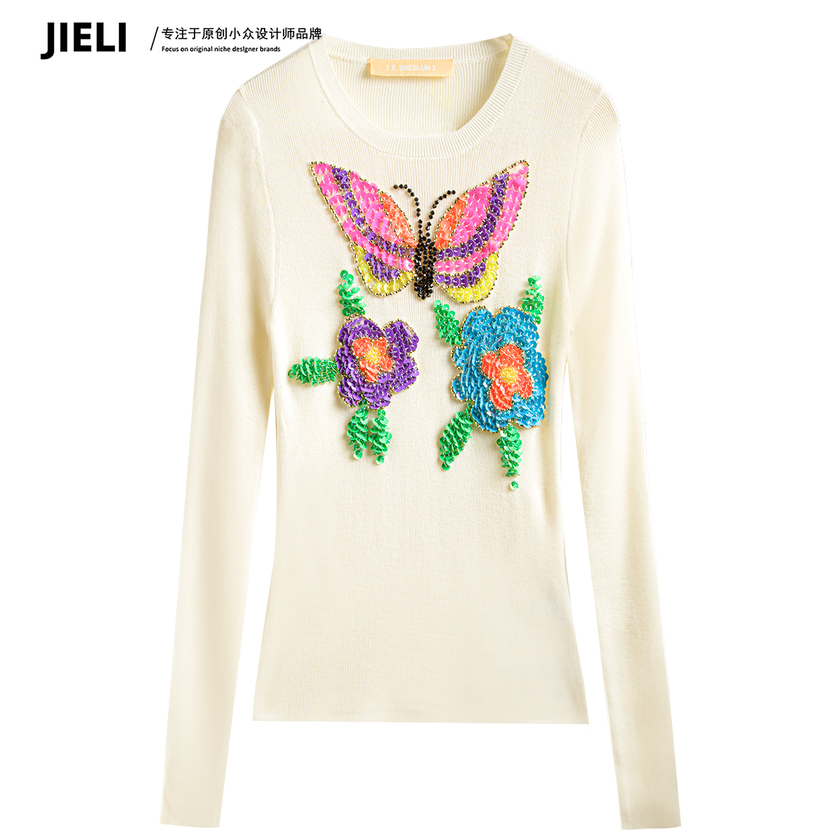 JIE LI/街力小众定制春秋季显瘦内搭蝴蝶打底白色打底女W113