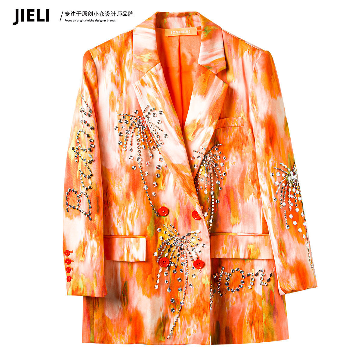 JIE LI/街力设计师高级感西装小众橙色西装外套女T6092