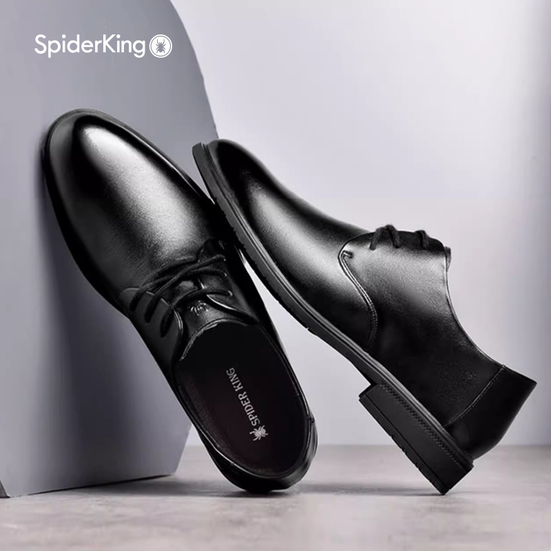 蜘蛛王真皮男士皮鞋2024百搭正装软底系带黑色休闲男鞋商务皮鞋