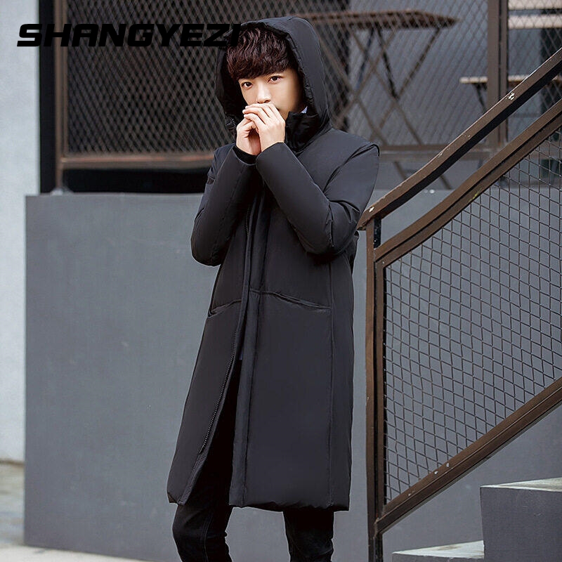 2023冬季长款加厚羽绒服男韩版修身连帽男士外套中长款大衣潮