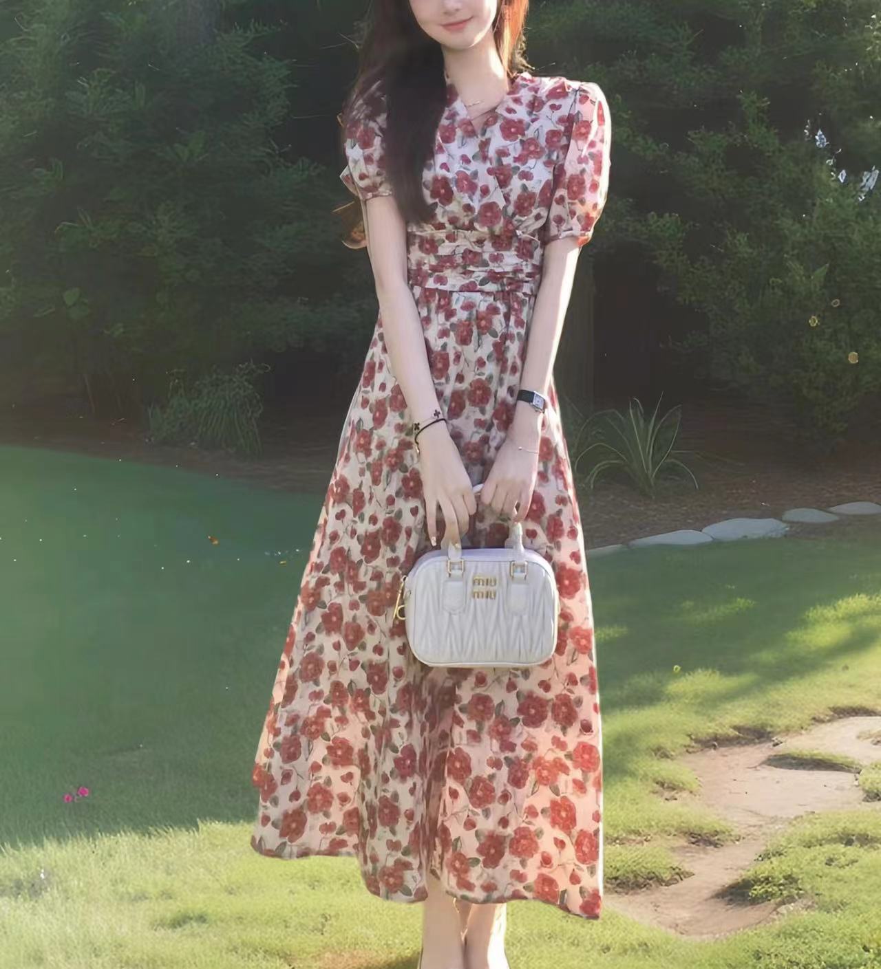 79-149直播链接 高端轻奢女装连衣裙网纱仙气质黑色礼服碎花