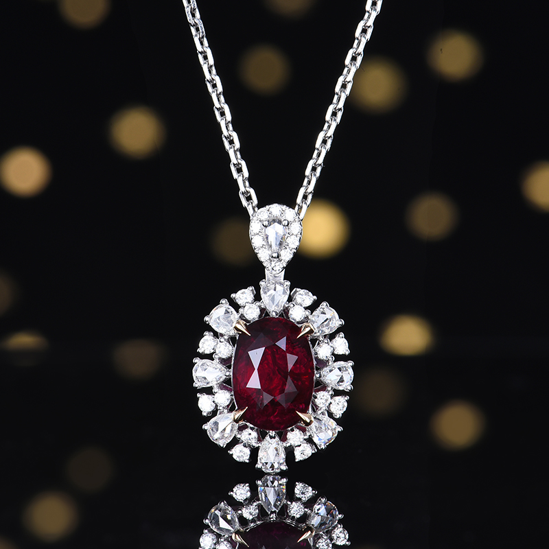 卡莱诗精美简约 主石2.56克拉 18K金 无烧鸽血红红宝石吊坠