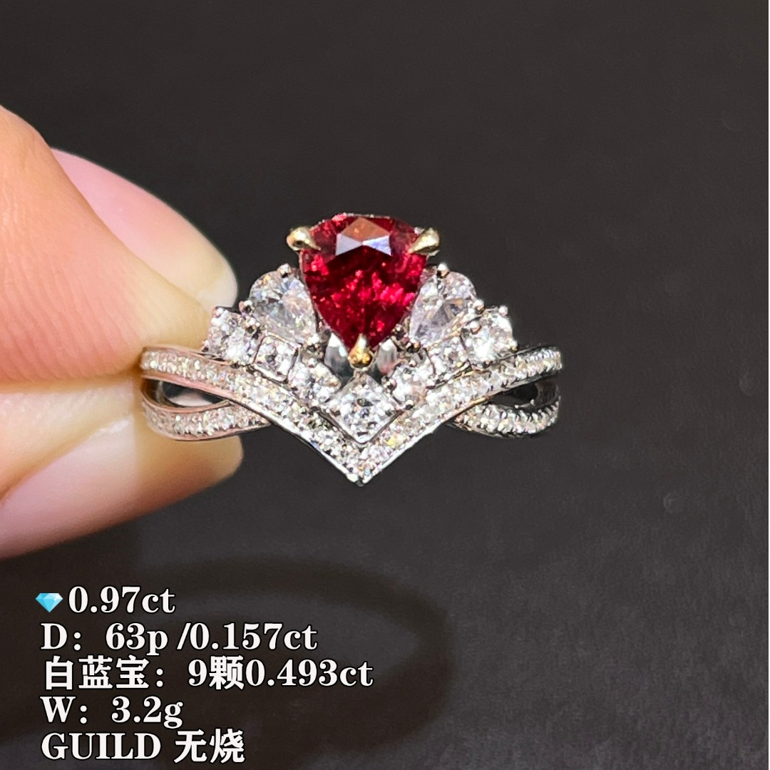 卡莱诗主石0.97克拉18K金天然无烧鸽血红宝石戒指附带GUILD证书