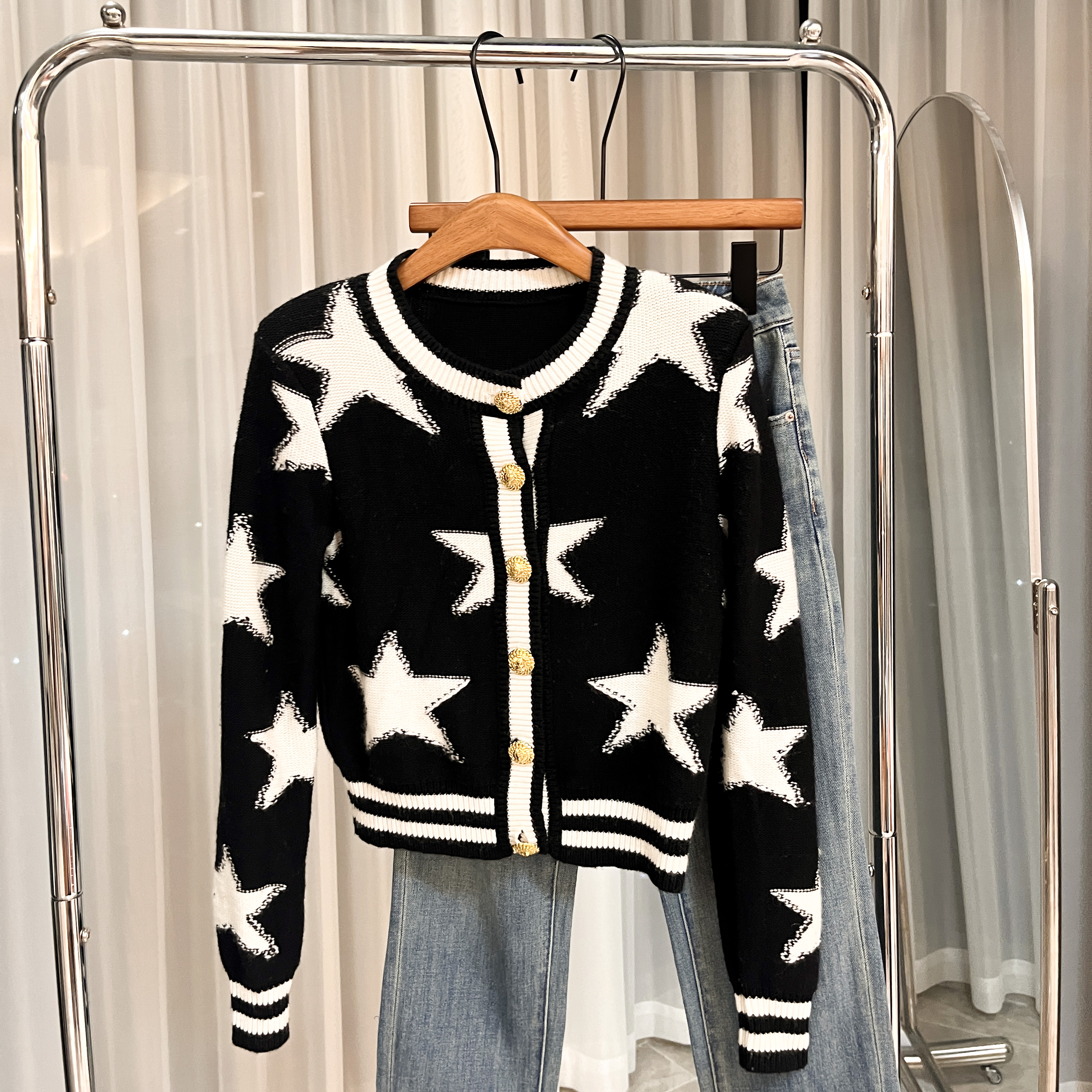 【编号157】【五角星】扣子毛衣针织开衫6509
