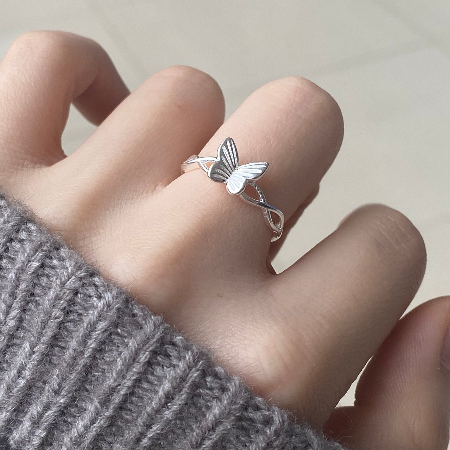 足银戒指 蝶恋花纯银990戒指立体蝴蝶戒指甜美开口可调节闺蜜礼物