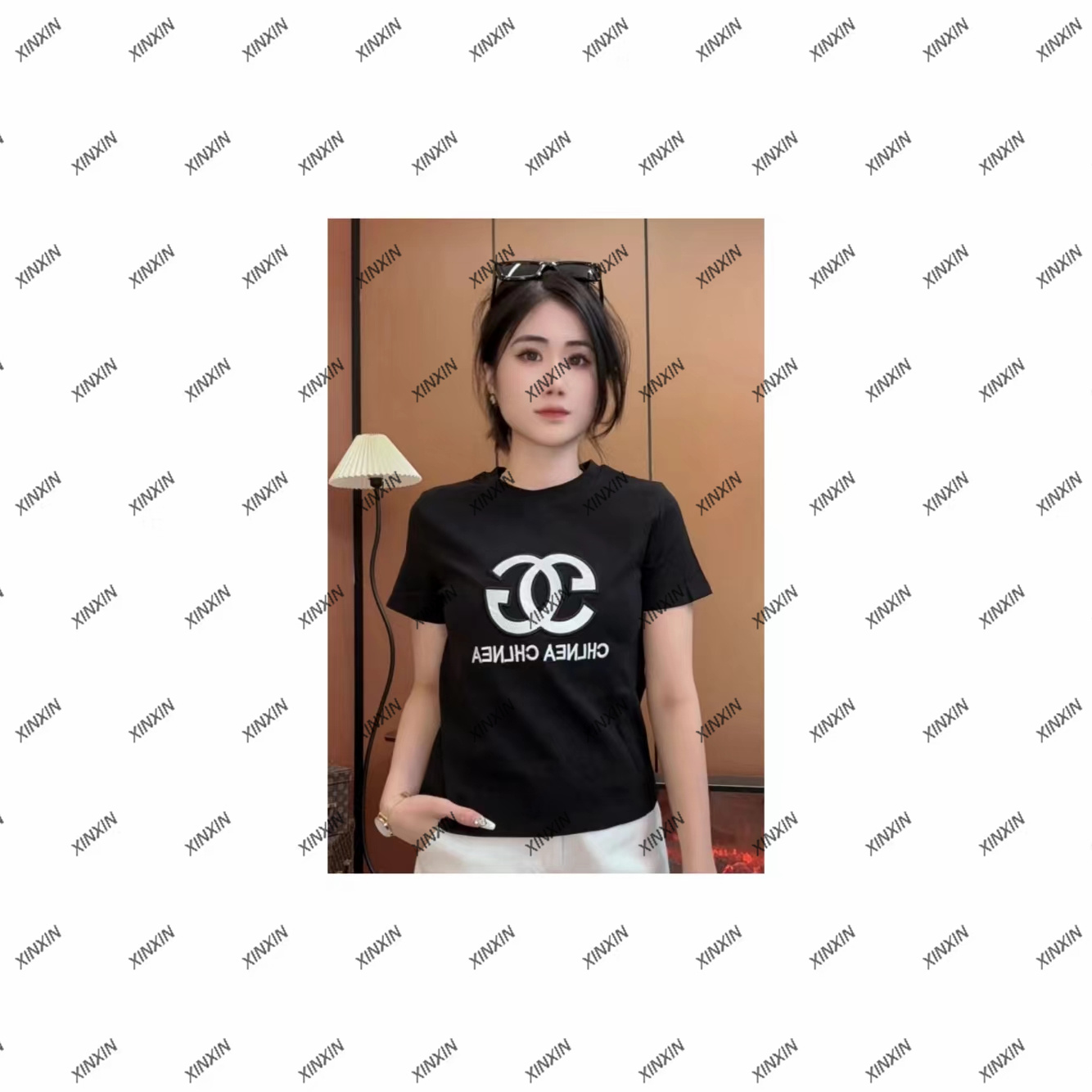 欣欣推荐【GGT恤】时尚修身刺绣简约显瘦女士百搭短袖轻奢休闲圆领