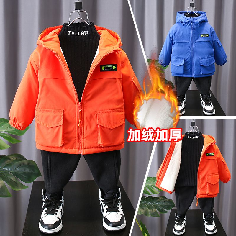巴拉加绒棉衣派克服2023新款洋气儿童冬装棉服男宝宝加厚棉袄外套