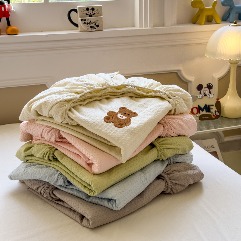 【MJ】设计师款毛巾刺绣全棉华夫格提花床笠