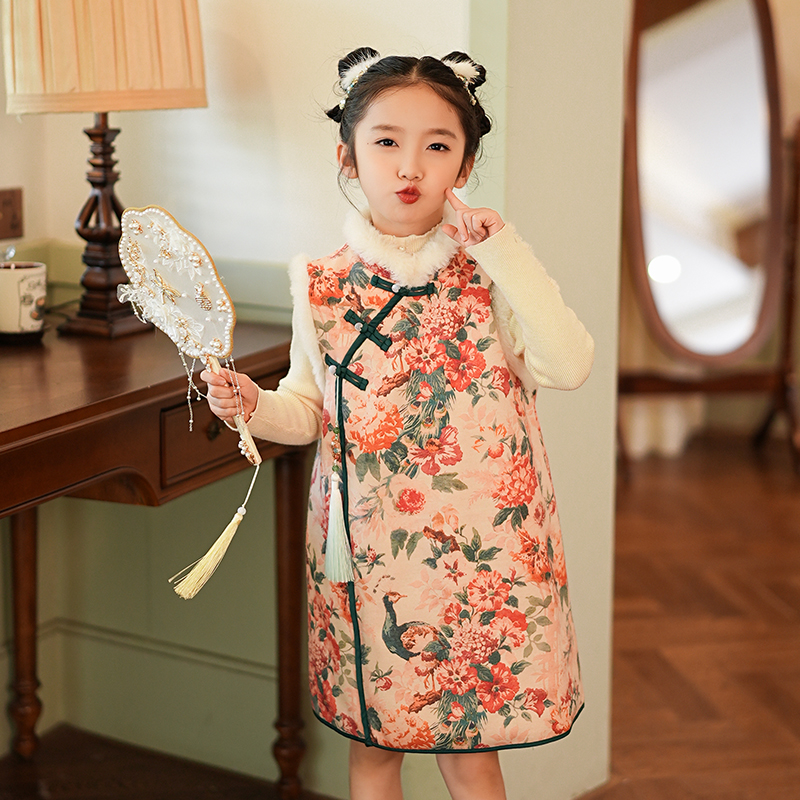 53304吉米家族【喜上眉梢】女童连衣裙2025新款儿童国风冬季旗袍裙