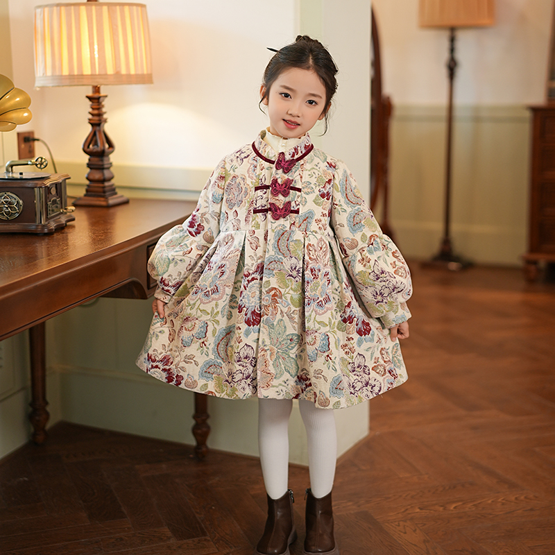 53179外套中国风夹棉衣服2025春季新款洋气复古儿童盘扣碎花大衣