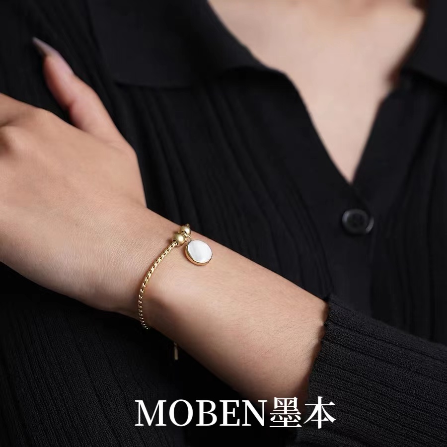 铜合金手链 墨本【编织的梦】法式复古贝母手链女简约贝壳镀金手链