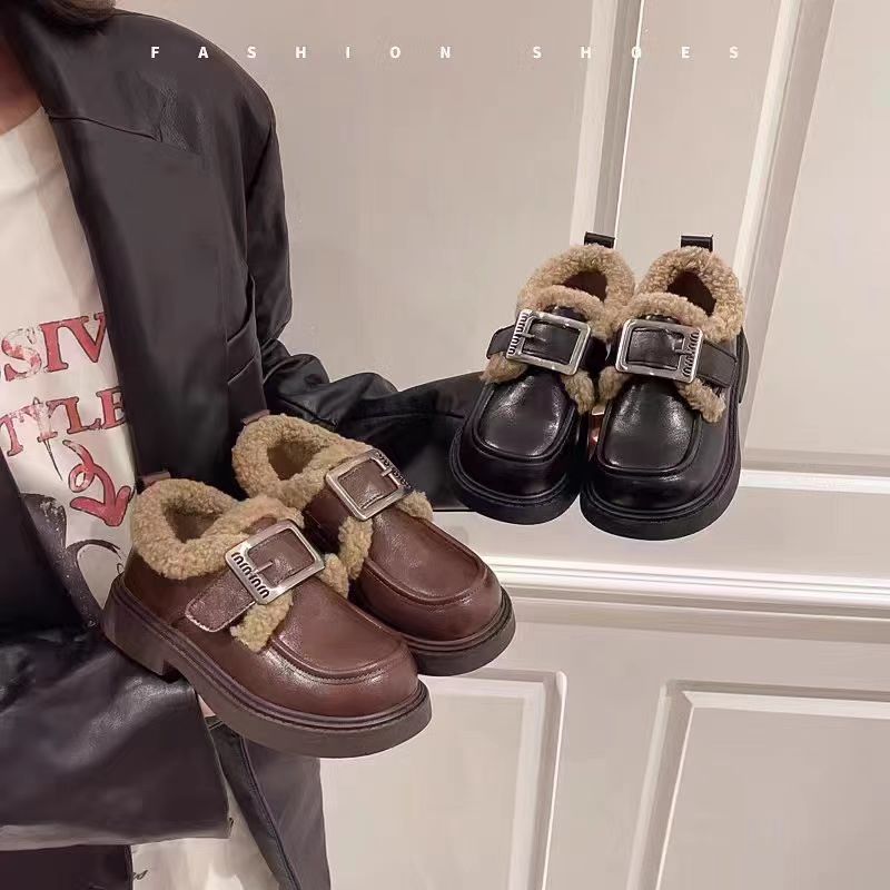 大橘子男女童皮鞋秋冬新款加绒宝宝童鞋时尚洋气百搭毛毛保暖冬鞋