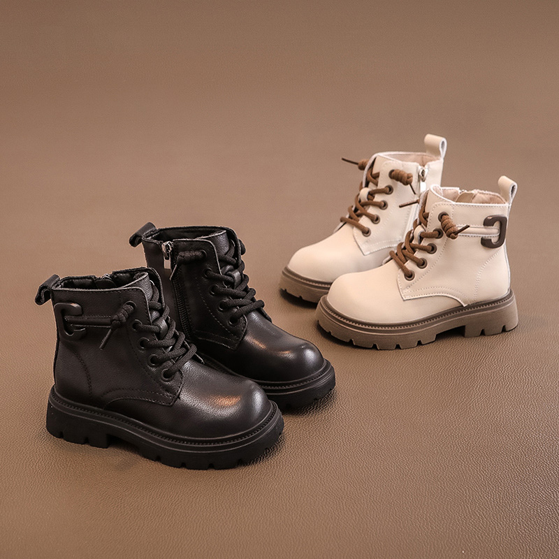 回力瑞女童加绒马丁靴2023冬季新款英伦风儿童短靴洋气中大童皮靴