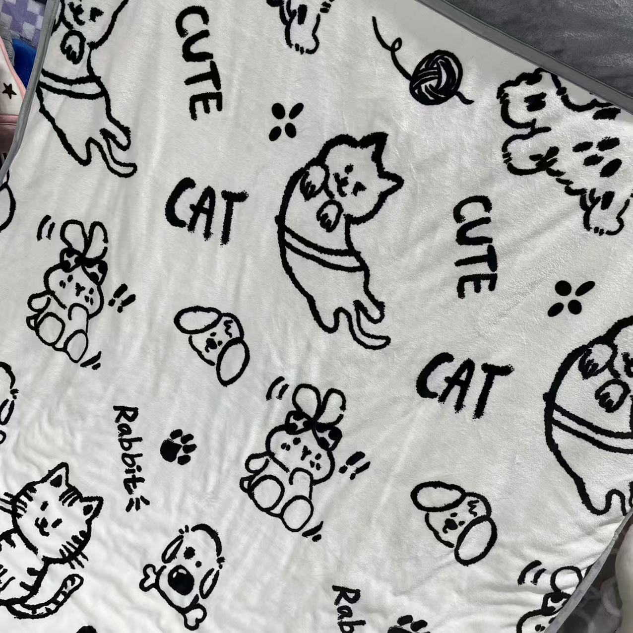 粗字猫咪单人1.5*2.0被子加厚三层多功能奶绒夹棉印花亲肤