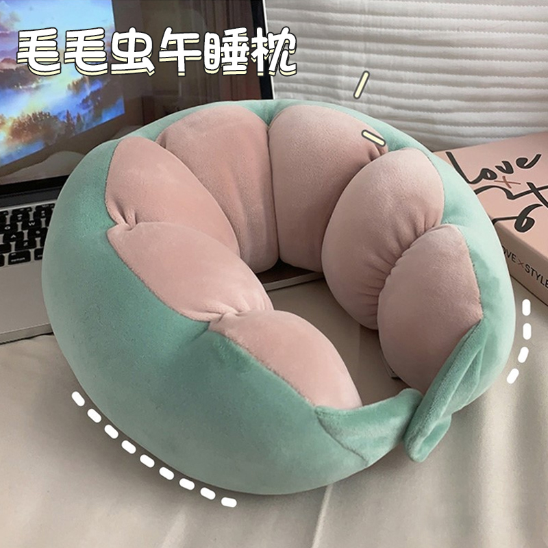 毛毛虫午睡枕创意头枕卡扣式护颈靠垫缓解疲劳高颜值长条枕头抱枕