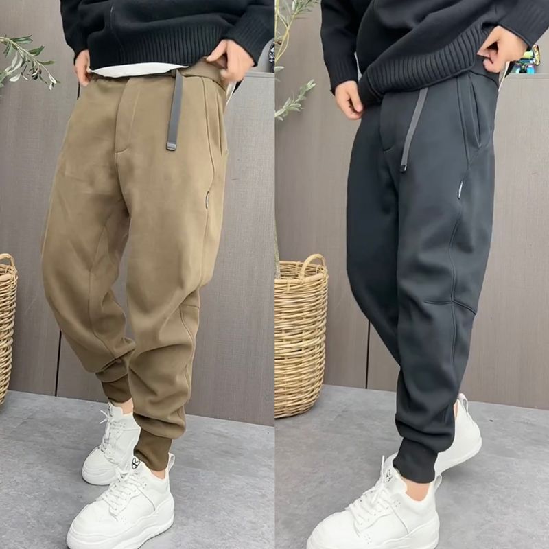 秋冬新款休闲卫裤男士加绒加厚弯刀卡扣潮款束脚裤宽松百搭哈伦裤
