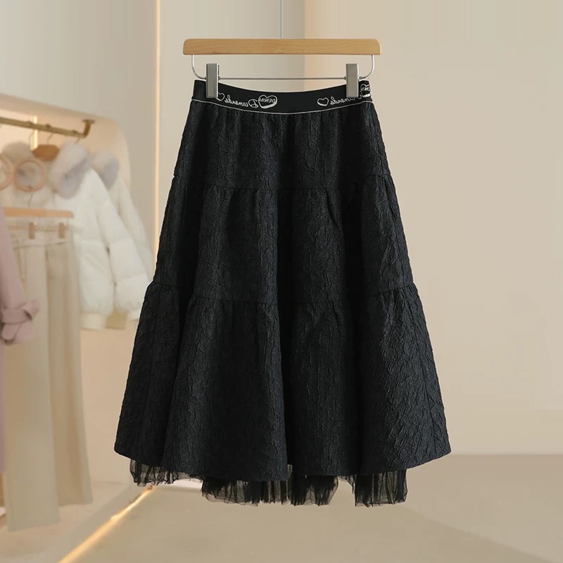 (朗SL）松紧腰显瘦百搭中长款半身裙