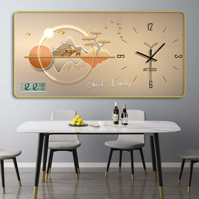 本格甜蜜家园 钟表万年历客厅装饰画挂画横幅现代简约轻奢壁画