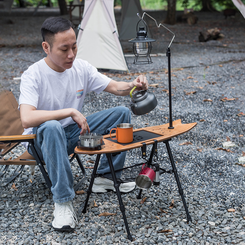 飞鱼桌一体化嵌入式茶桌户外可折叠木质户外露营桌轻便