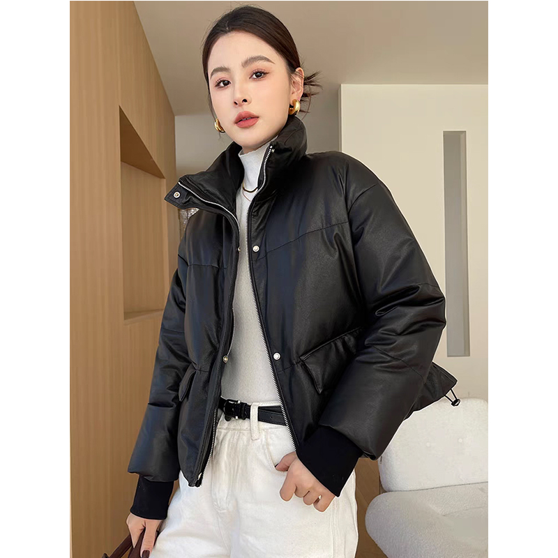 绵羊皮真皮皮衣女鹅绒羽绒服外套保暖短款面包服小个子保暖外套女