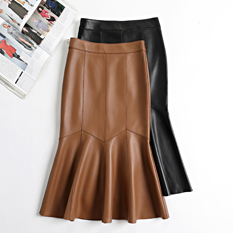 2025新款炸街性感绵羊皮真皮半身裙高腰包臀中长款鱼尾裙时髦皮裙