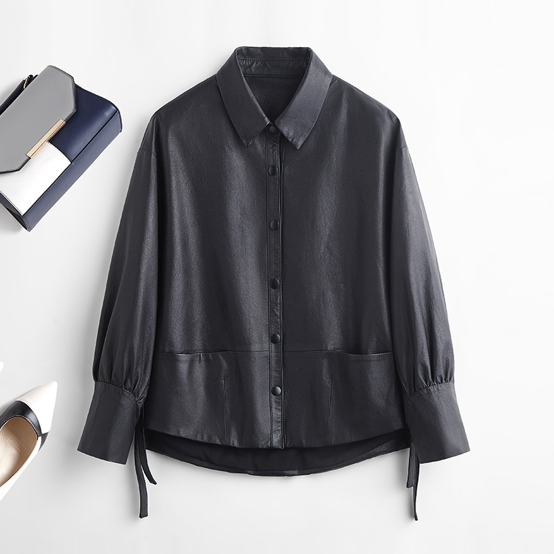 2025春秋新款海宁真皮皮衣女绵羊皮短款黑色休闲时尚宽松皮夹克