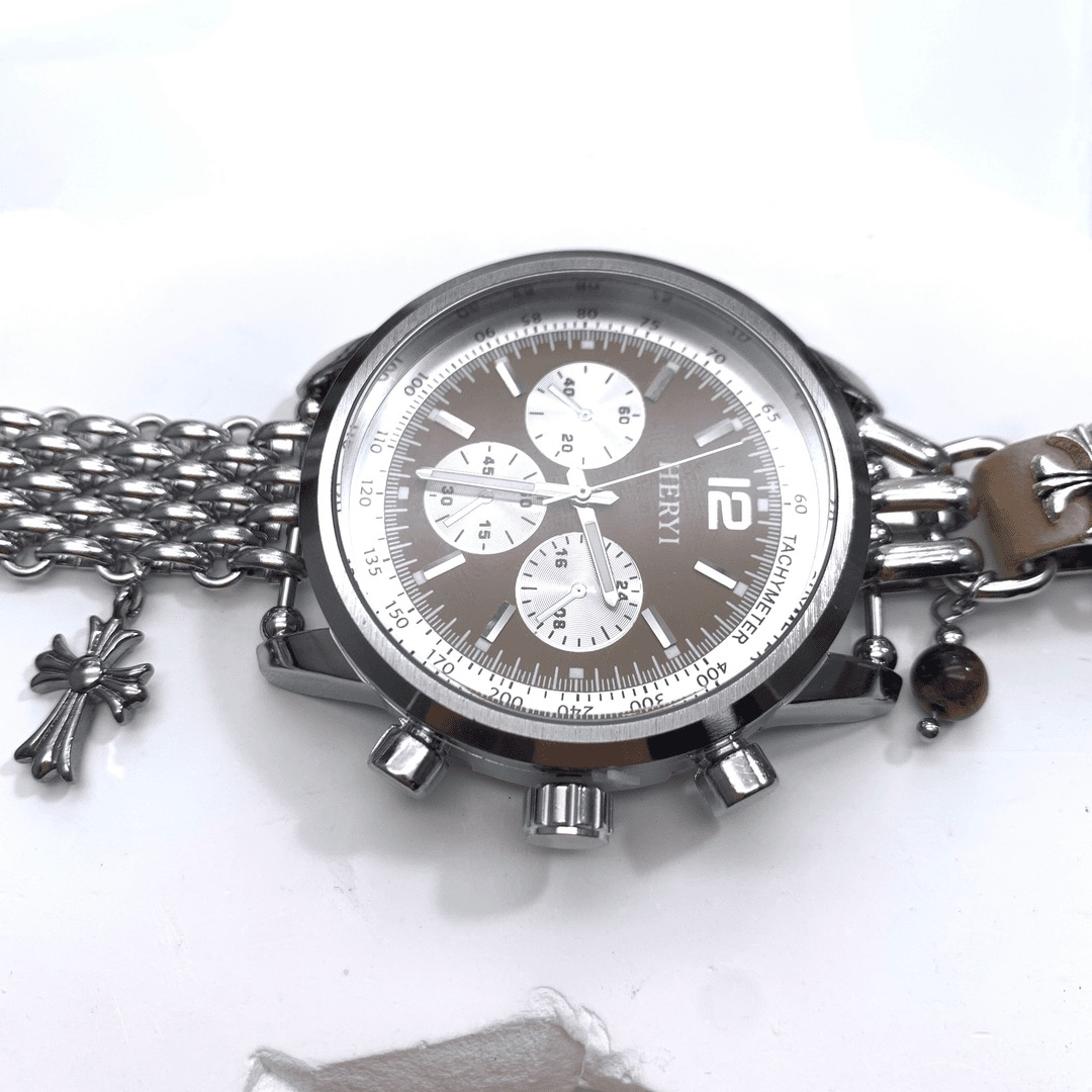 02991大绮原创咖色圆形手表拼咖色皮质手链手表